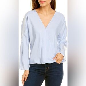 Vince Long‎ Sleeve Surplice Top Small Light Blue Blouse V Neck Business Casual